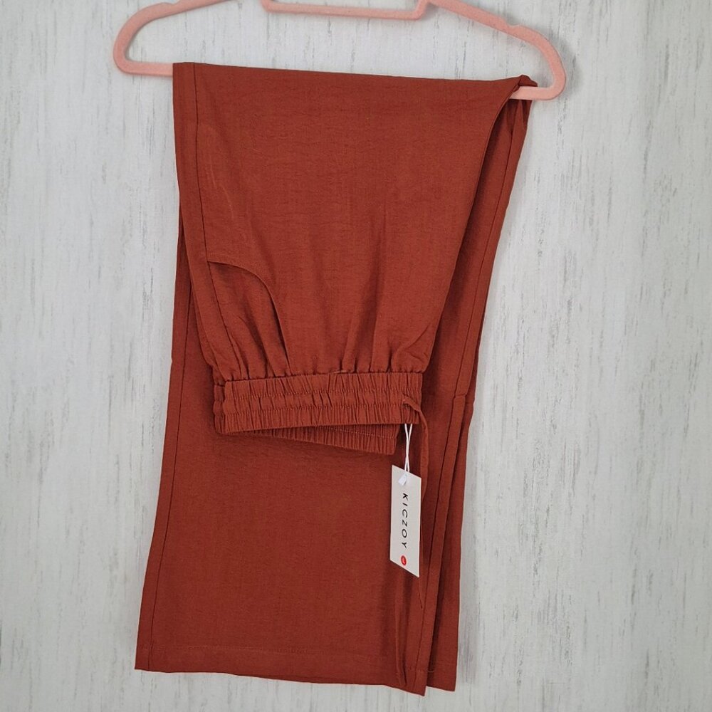 Women Flowy Pants Drawstring Waist Wide Leg  Loose Fit with Pockets, Large Short